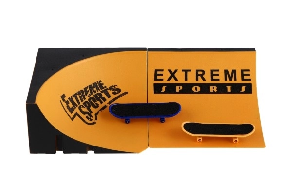 Vinger skateboard schroefbare 2st kunststof 10cm met ramp en accessoires 2 kleuren in doos 35x9x18cm