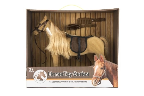 Paard kam-grote pluche met accessoires plastic 38cm in doos 40x34,5x12cm