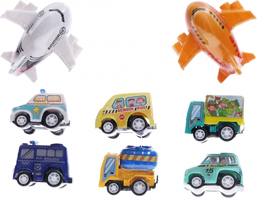 Stedelijke set vervoersmiddelen 8 stuks, 7 cm, met terugtrekmotor