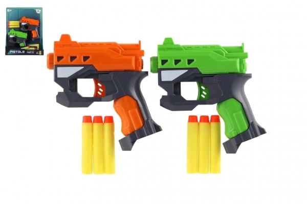 2 stuks pistolen 12 cm plastic voor schuimrubberen kogels + 6 stuks kogels op kaart