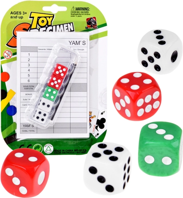 Dobbelsteenset voor het spel Yams met blocnote en etui