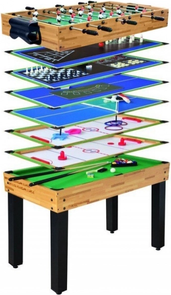 Speel- en spellentafel 12-in-1 voor kinderen en volwassenen 105 × 57 × 71 cm – tafelvoetbal, airhockey, biljart, tafeltennis, schaken en meer