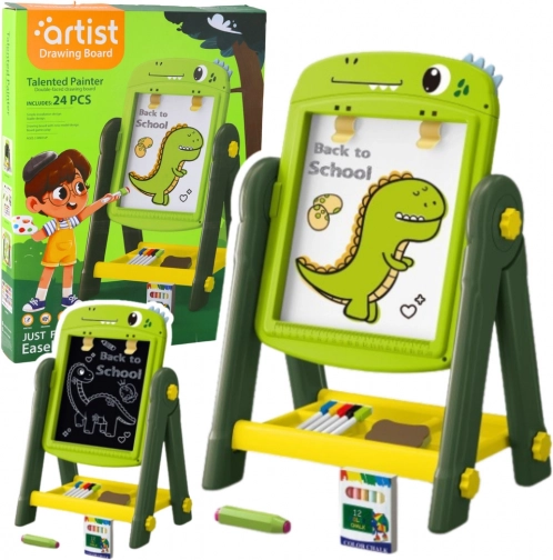 Dubbelzijdig magnetisch tekenbord Dinosaurus groen met accessoires