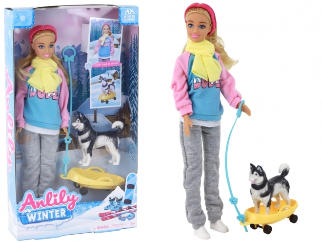 Anlily pop met Husky Hond en Slee Wintereditie