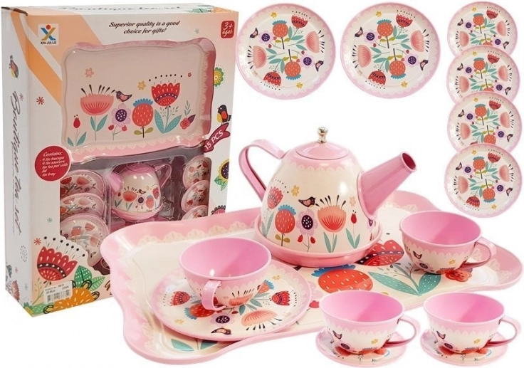 Theeservies met theepot en schoteltjes 14-delig