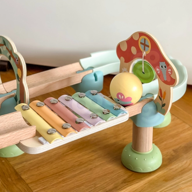 Houten knikkerbaan met xylofoon Tooky Toy 44 stuks