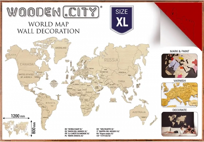 Houten wereldkaart XL 120 × 80 cm rood WOODEN CITY