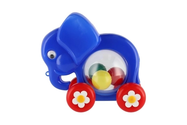 Olifant met ballen trekbaar kunststof 20x18x9,5cm in zak 12m+