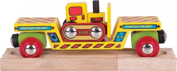 Bigjigs Rail wagon met bulldozer en 2 rails