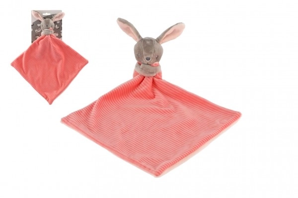 Konijn/Konijntje knuffeldoekje pluche 25x25cm roze op kaart in zakje 0+