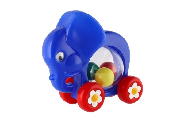 Olifant met ballen trekbaar kunststof 20x18x9,5cm in zak 12m+