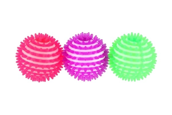 Massage anti-stress bal rubber 8 cm op batterijen met licht 6 stuks in doos