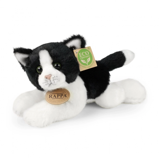 Pluche kat wit-zwart liggend 16 cm ECO-VRIENDELIJK