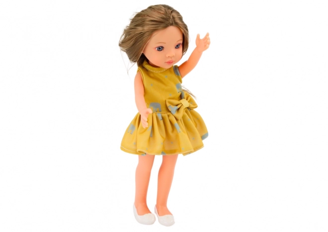 Pop Gele Jurk Bruin Haar Grote Pop 33cm