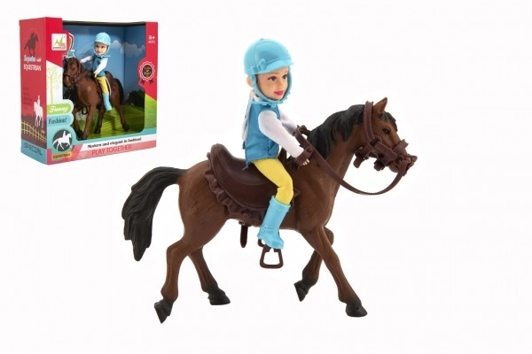 Paard + pop/jockey plastic 20cm in doos 23x23x9,5cm