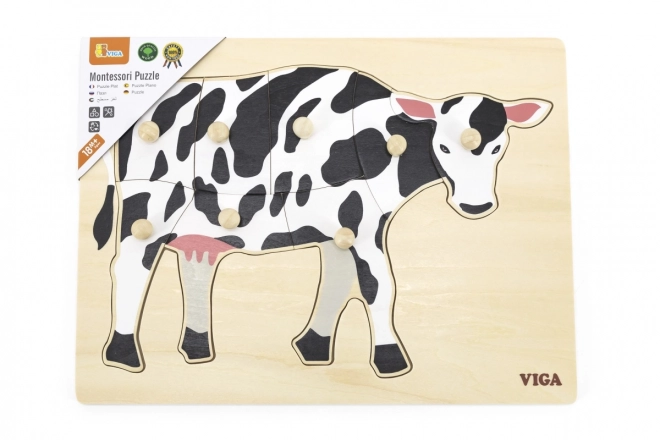 Houten Montessori inlegpuzzel - koe