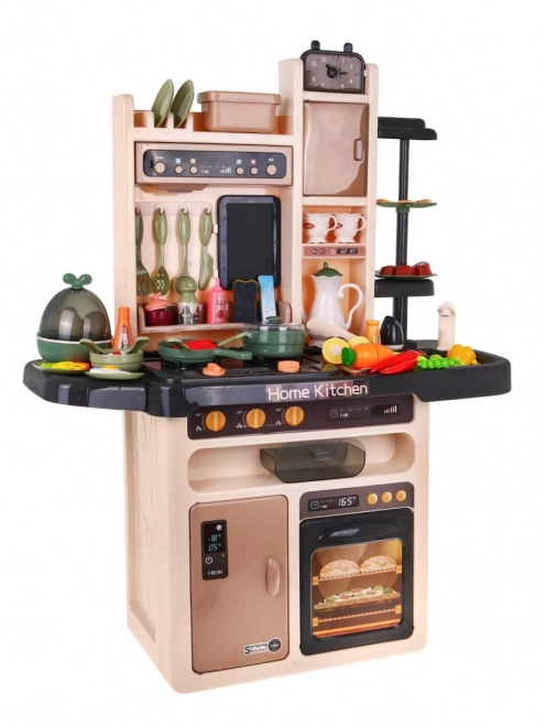 Kinderkeuken + interactieve kookplaat met stoom + audiopaneel - 65 onderdelen