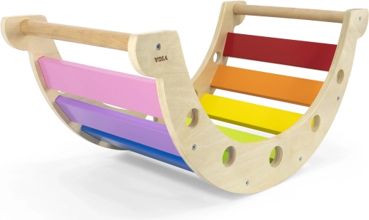 Houten Montessori schommelbrug 2-in-1 Viga – regenboog rocker