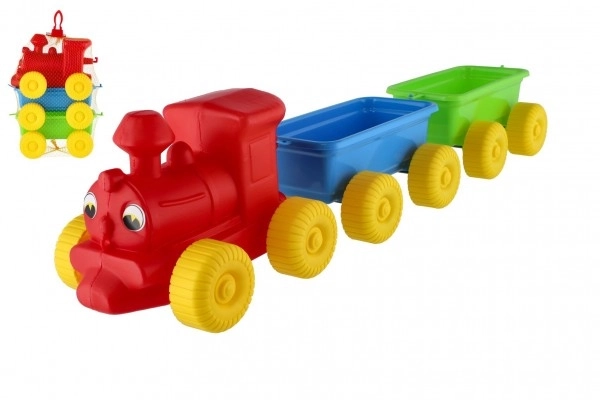 Trein + 2 wagons kunststof 60cm in net