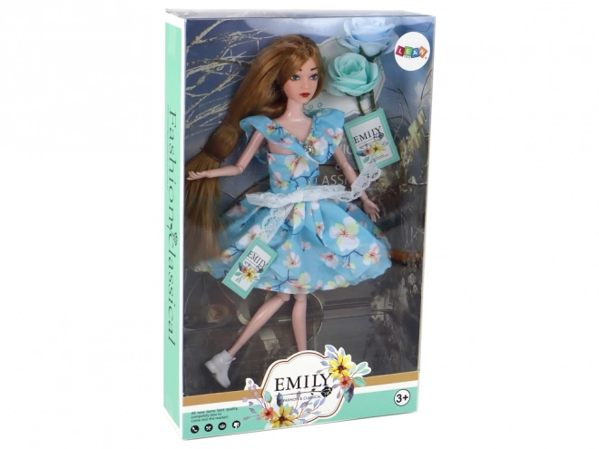 Emily Baby Pop Lente lang haar Blauw Jurkje Bloem