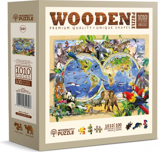 Houten puzzel wereldkaart met dieren 1010 stukjes WOODEN CITY