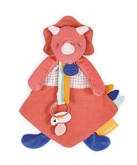 Doudou cadeau set - speeltje met fopspeenhouder dinosaurus roze