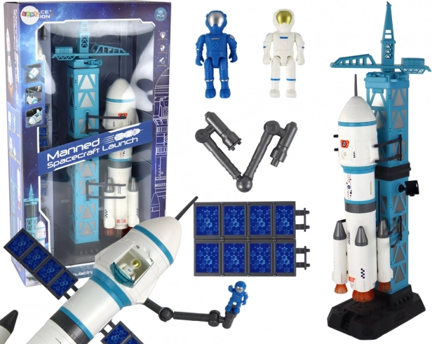 Ruimtemissie – raket met lanceertoren en astronauten, set van 15 stuks