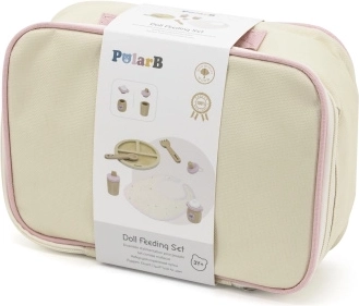 Houten verzorgingsset voor poppen in tasje met flesje en slabbetje PolarB