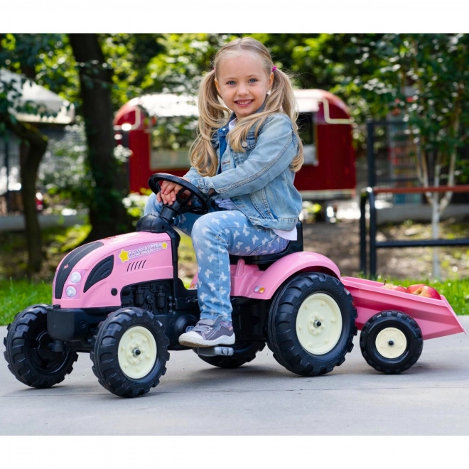 Tractor trapauto County Star met roze aanhangwagen