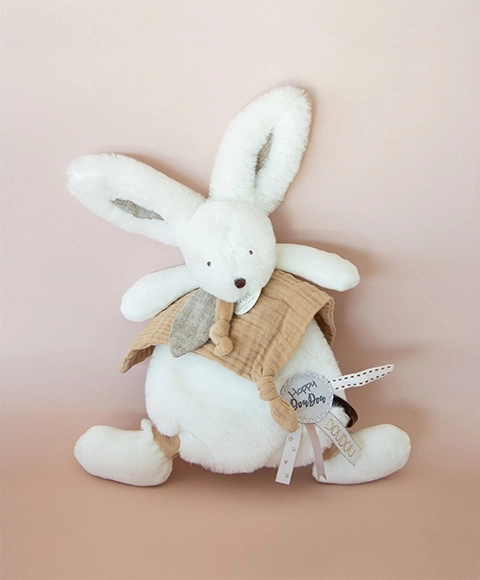 Doudou pluchen konijn met knuffeldoek beige 25 cm