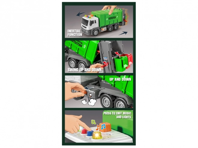 Vuilniswagen, wrijvingsaandrijving Geluidseffecten groen 1:16 Scheiding