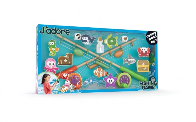 Houten visspel met twee hengels