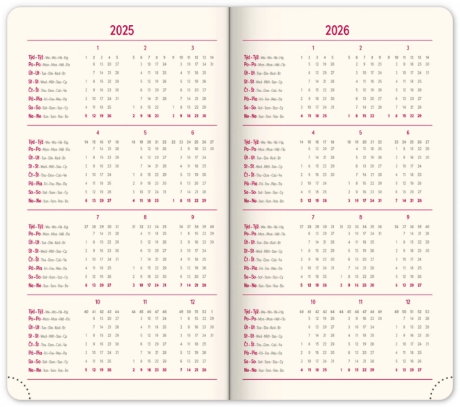 Zakagenda Diamante 2025, rood, 9 × 15,5 cm