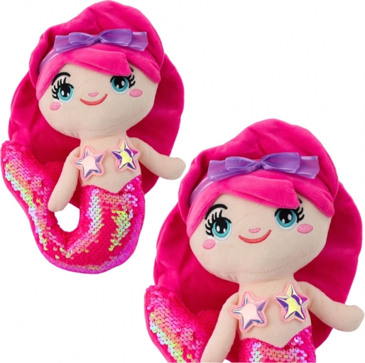 Pluchen Zeemeermin met Paillettenstaart in Diep Roze 28 cm