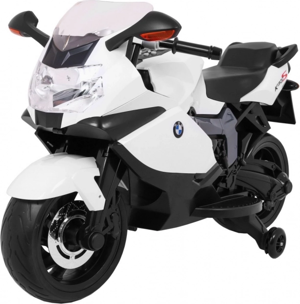 Kinder elektrische motor BMW K1300 S, wit, met zijwieltjes, verlichting en geluiden