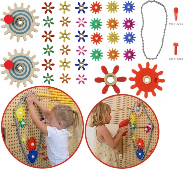 Masterkidz set tandwielen en ketting voor STEM-muurpaneel, 79 stuks