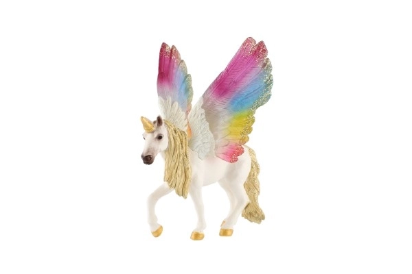 Eenhoorn met regenboogvleugels zijn uit plastic 13 cm in zakje