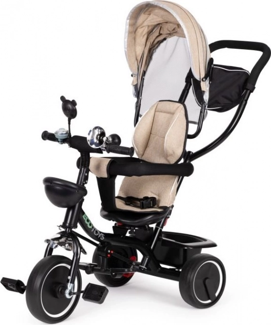 ECOTOYS Driewieler met kap en duwstang beige