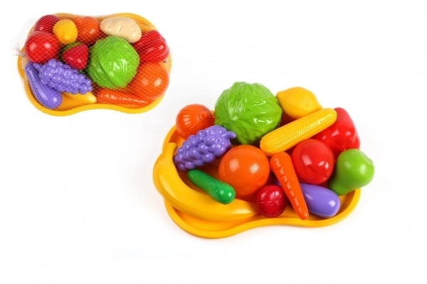 Plastic set fruit en groenten met dienblad