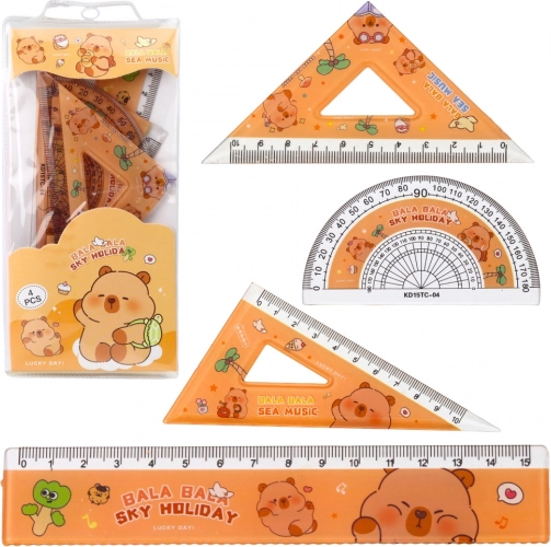 Set geometrische hulpmiddelen Kapibara met liniaal, gradenboog en geodriehoeken, 4 stuks