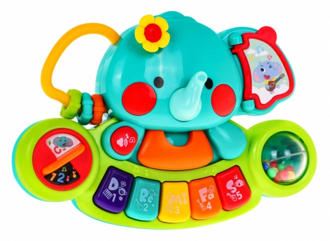 Interactieve olifant met mini piano voor kinderen vanaf 6m+ Muziekspeeltje en rammelaar