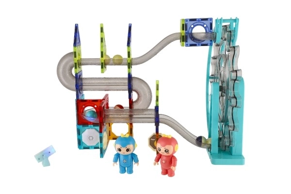 Magnetische plastic knikkerbaan 80st 16 knikkers + accessoires op batterijen met licht in doos 47x35x9cm