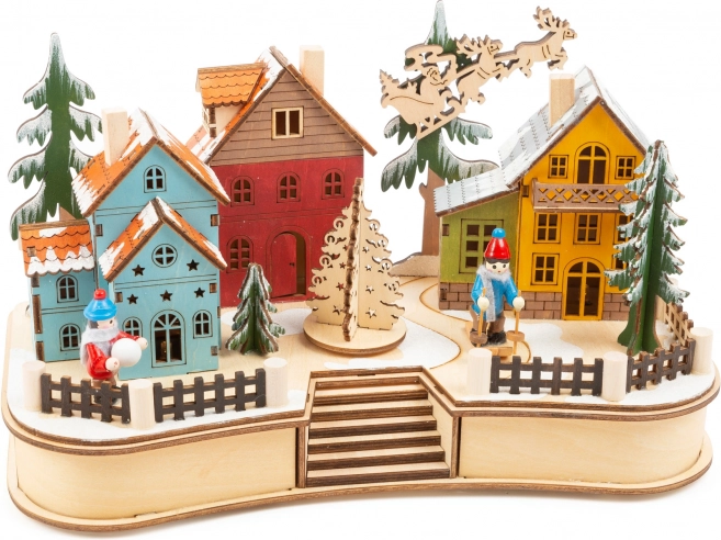 Draaiende kerstboom in het midden van het tafereel
