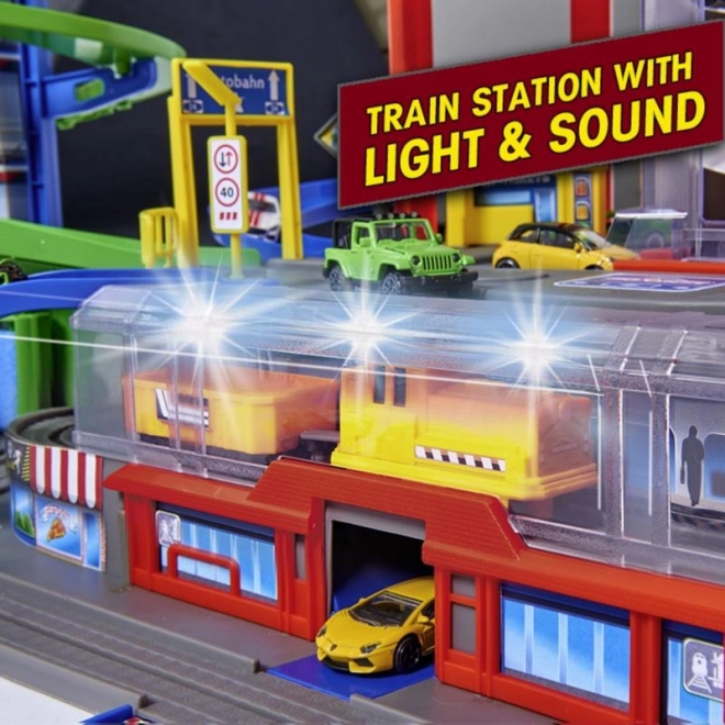 Garage Super Stad + 6 autootjes en trein