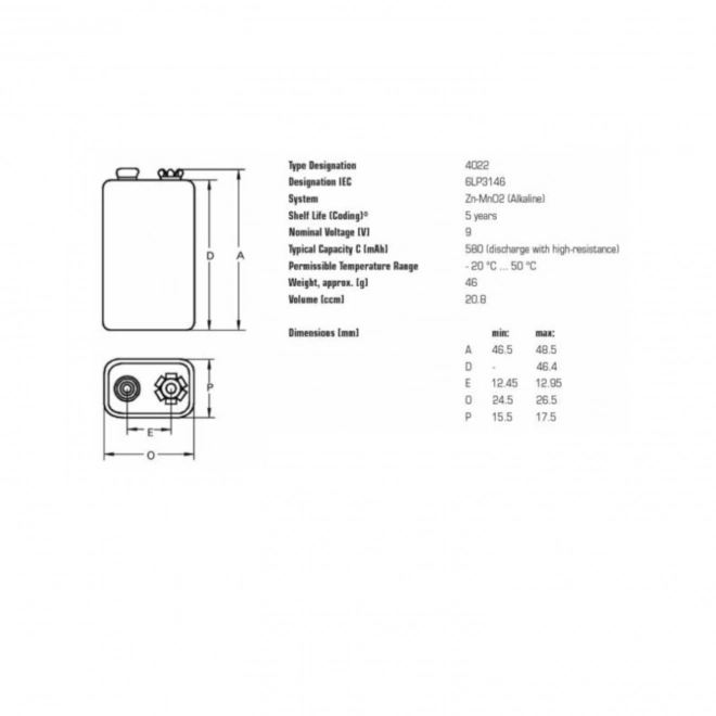 9V alkaline batterij Varta Industrial Pro 6LR61 - 1 stuk