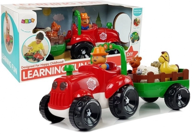 Tractor met trailer, dieren voor kinderen met licht en geluid op batterijen