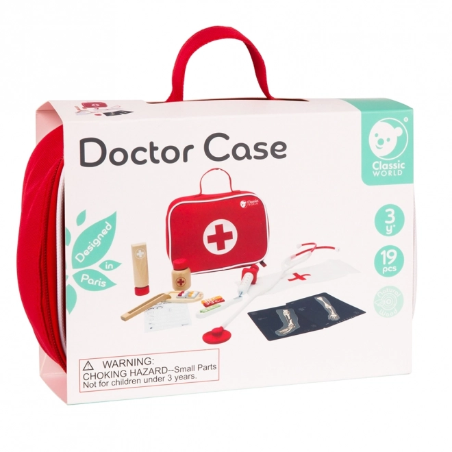 Set dokter/l-arts 19st hout/plastic in kartonnen verpakking 21x16x8cm