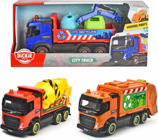 Set stadsvoertuigen VOLVO FM – betonmixer, recycling- en vuilniswagen van Dickie Toys