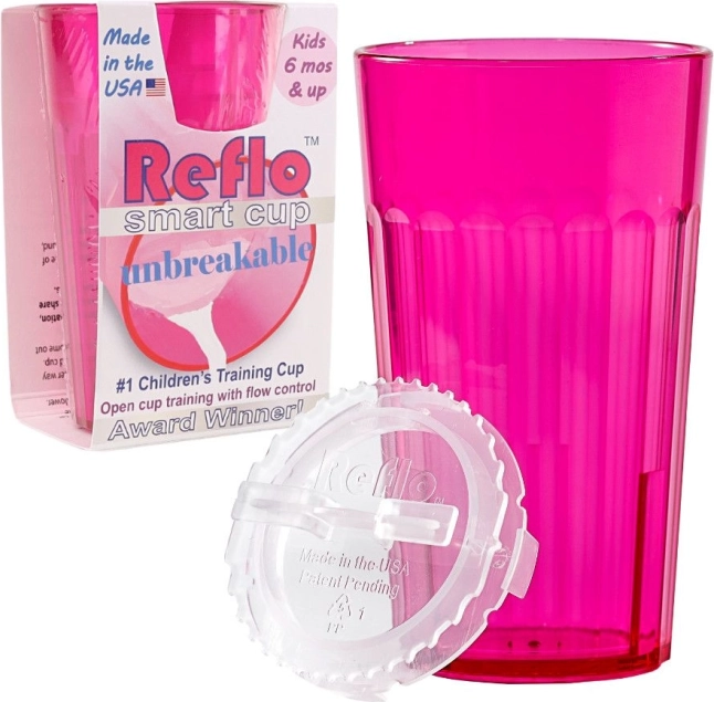 Reflo onbreekbare trainingsbeker voor kinderen met doorstroomregeling, roze