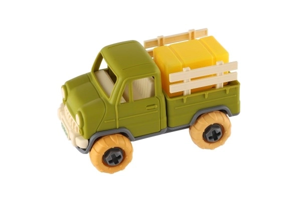 Auto vrachtwagen schroefbaar plastic 14cm met schroevendraaier in vrije loop in doos 19x12x9cm